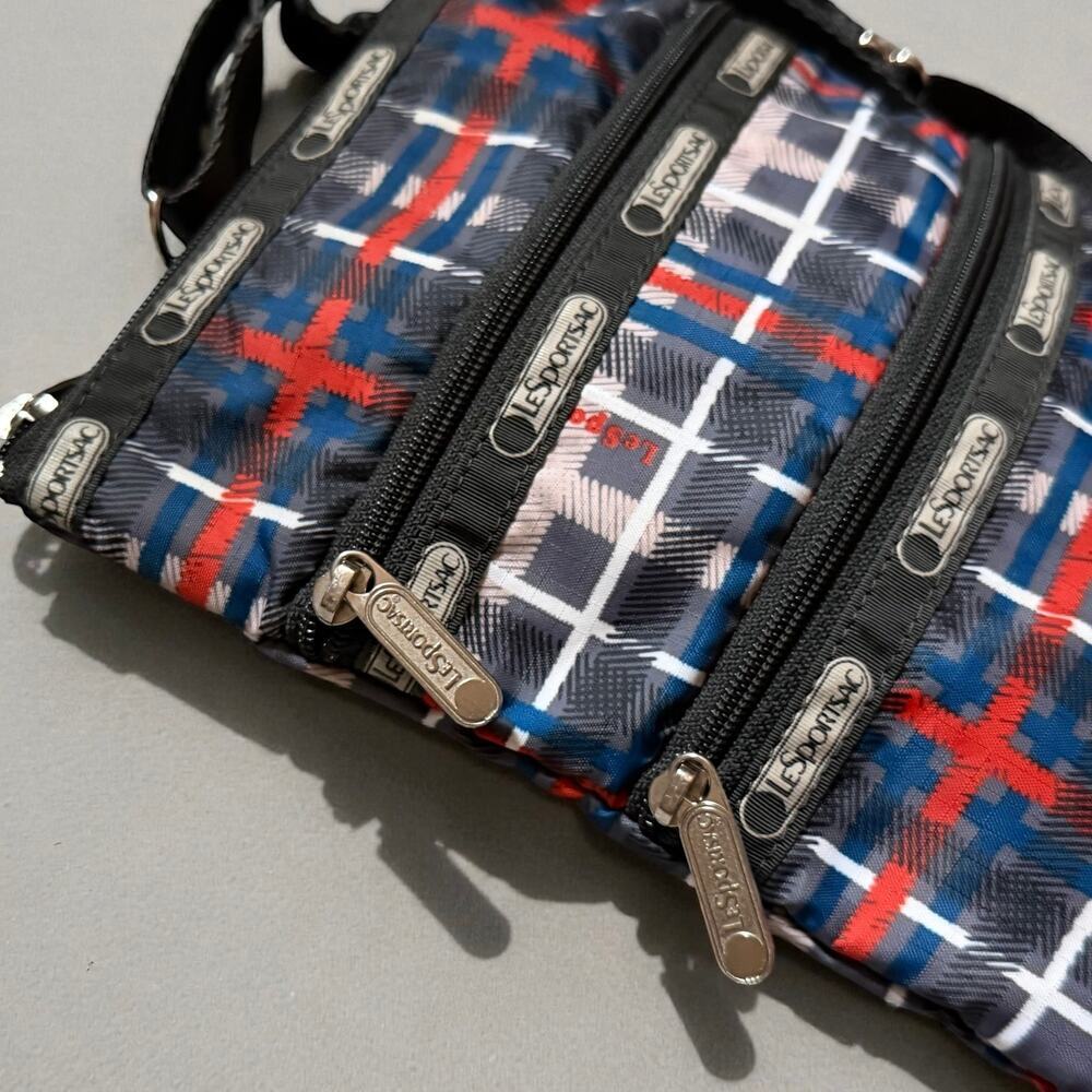 LeSportsac 3-Zip Adjustable Crossbody Bag Travel Small Multi-Color Plaid Nylon - Picture 3 of 9